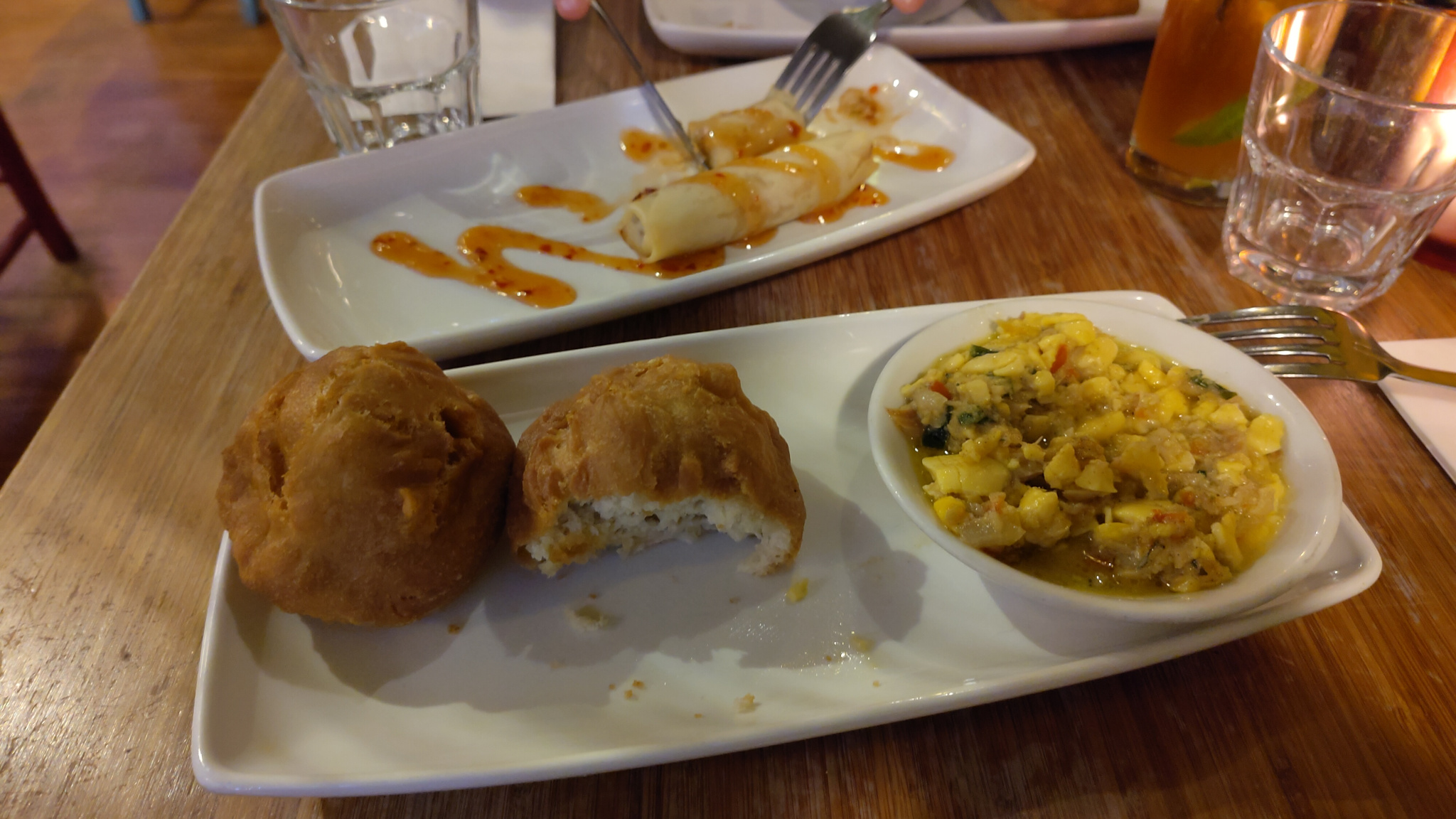 Fried Dumpling, with Ackee and Saltfish
