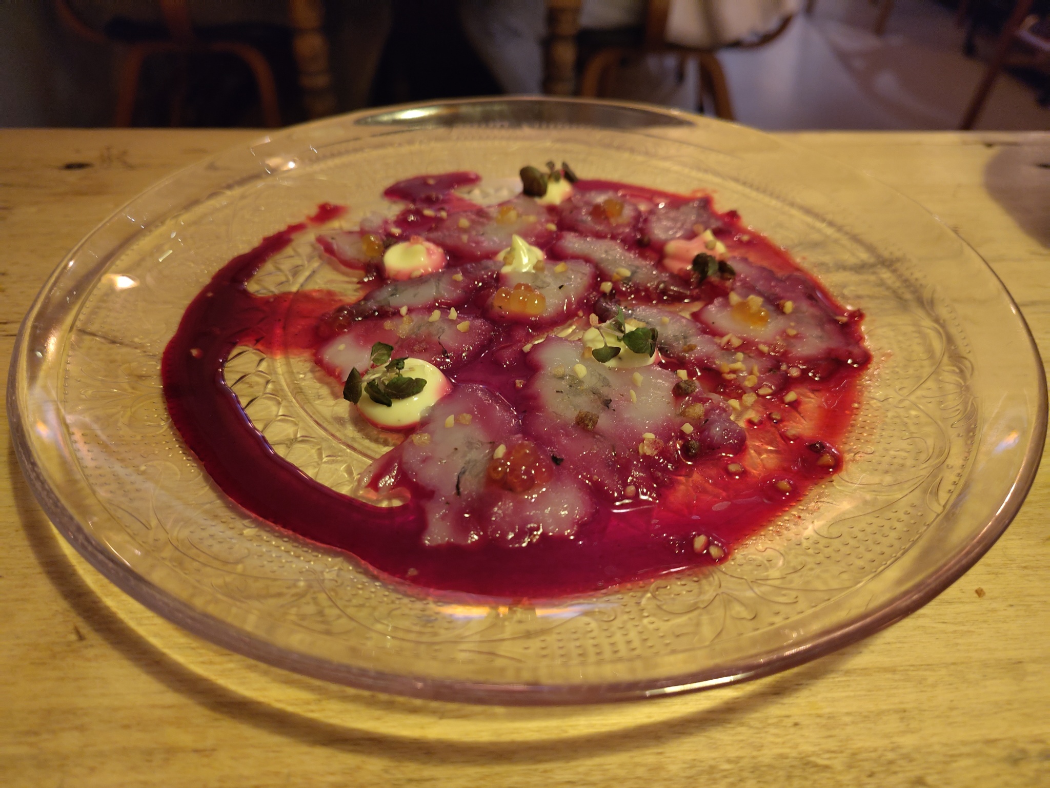 Raw Prawns with Red Beets