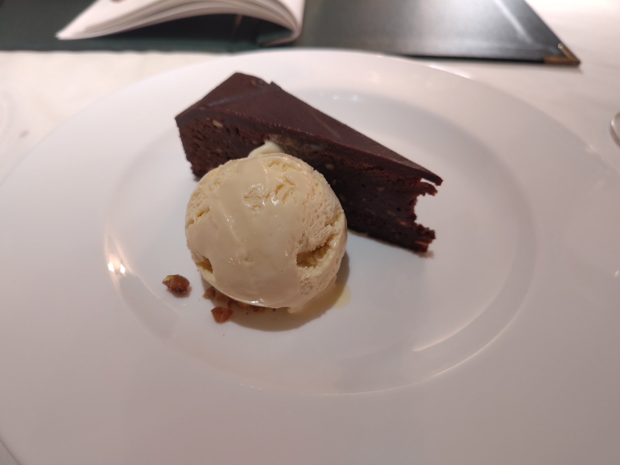 Chocolate and Hazelnut Cake with Vin Santo Gelato