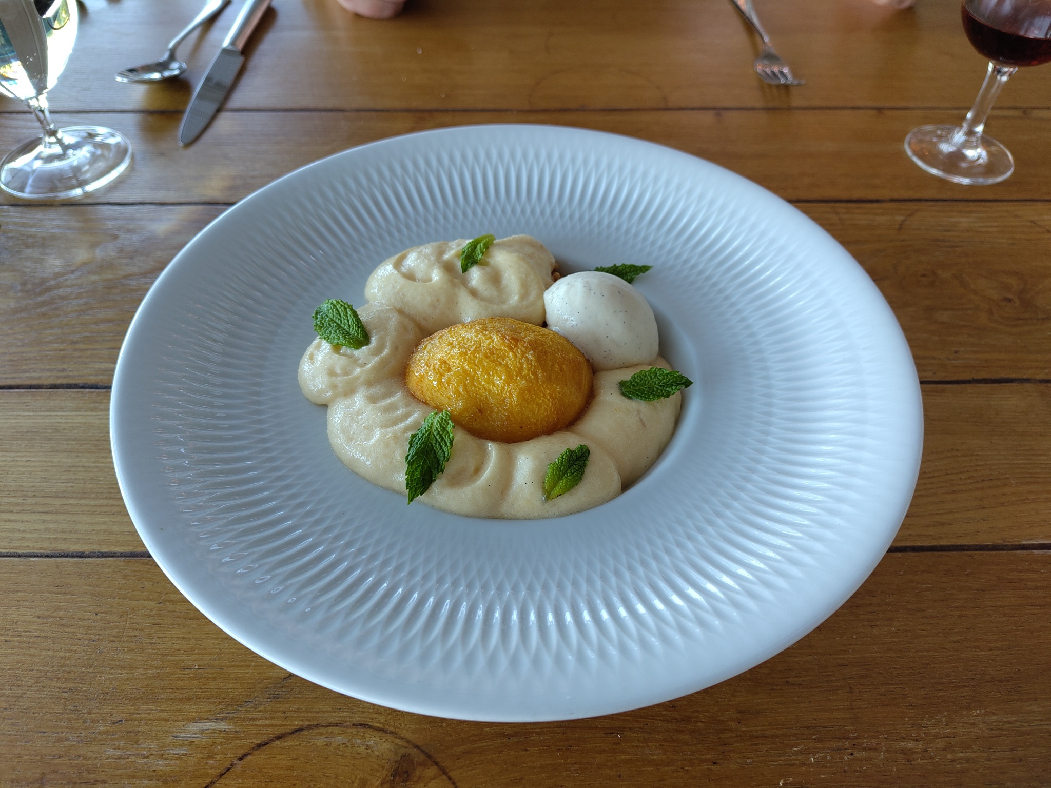 Baked Peach with Vanilla Ice Cream
